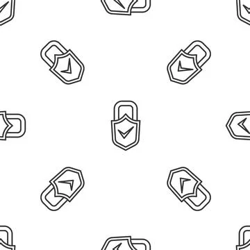 Grey line Open padlock and check mark icon isolated seamless pattern on white Stock Illustration