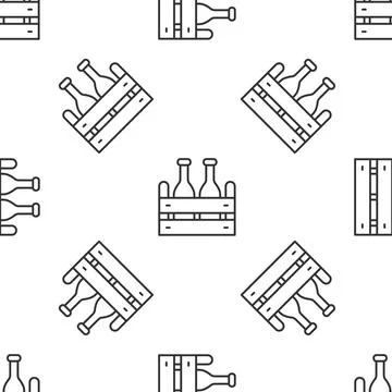 Grey line Pack of beer bottles icon isolated seamless pattern on white Stock Illustration