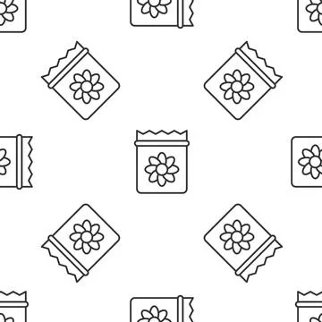Grey line Pack full of seeds of a specific plant icon isolated seamless pattern Stock Illustration