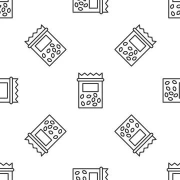 Grey line Pack full of seeds of a specific plant icon isolated seamless pattern Stock Illustration