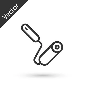 Grey line Paint roller brush icon isolated on white background. Vector Illustrazione stock