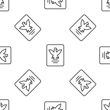 Grey line Passport with biometric data icon isolated seamless pattern on whit Illustrazione stock