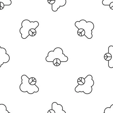 Grey line Peace cloud icon isolated seamless pattern on white background. H.. Stock Illustration