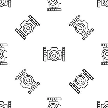 Grey line Photo camera for diver icon isolated seamless pattern on white イラスト素材