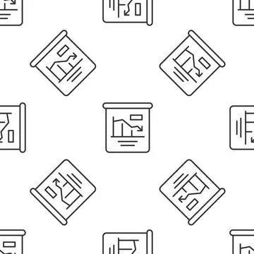 Grey line Pie chart infographic icon isolated seamless pattern on white Illustrazione stock
