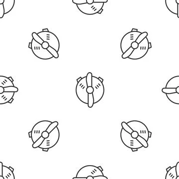 Grey line Plane propeller icon isolated seamless pattern on white background. 스톡 일러스트