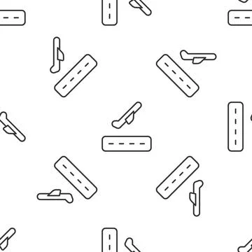 Grey line Plane takeoff icon isolated seamless pattern on white background... Stock Illustration
