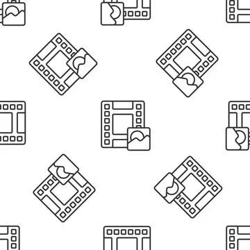 Grey line Play Video icon isolated seamless pattern on white background. Film Stock Illustration