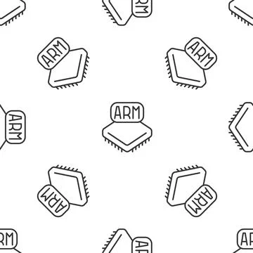 Grey line Processor icon isolated seamless pattern on white background. CPU,  Stock Illustration