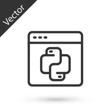 Grey line Python programming language icon isolated on white background. Python Illustration