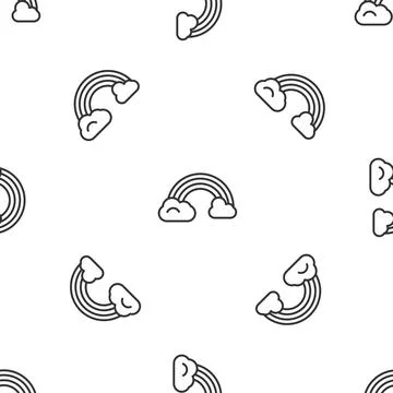 Grey line Rainbow with clouds icon isolated seamless pattern on white backg.. Stock Illustration