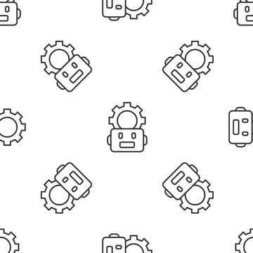Grey line Robot setting icon isolated seamless pattern on white background... Illustrazione stock
