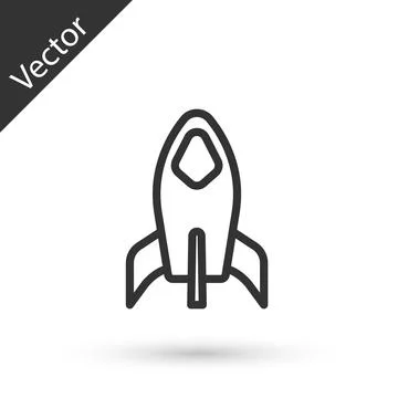 Grey line Rocket ship icon isolated on white background. Space travel. Vector Stock Illustration