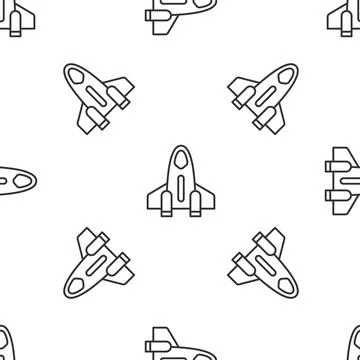 Grey line Rocket ship icon isolated seamless pattern on white background. Space Stockillustratie