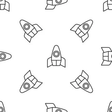 Grey line Rocket ship icon isolated seamless pattern on white background. Space Illustrazione stock