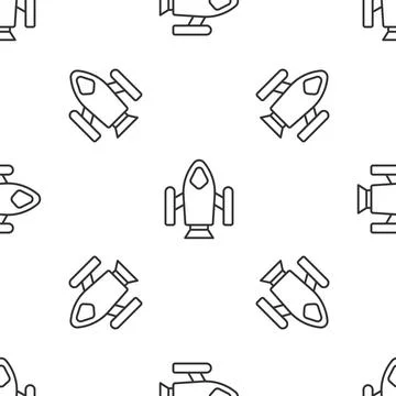 Grey line Rocket ship icon isolated seamless pattern on white background. Space Illustrazione stock