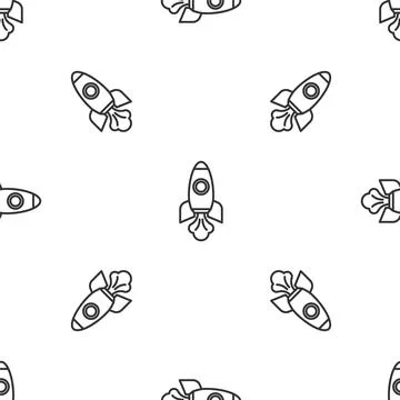Grey line Rocket ship icon isolated seamless pattern on white background. Space Illustrazione stock