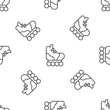 Grey line Roller skate icon isolated seamless pattern on white background. .. Illustrazione stock