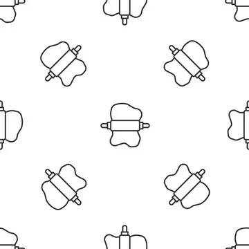 Grey line Rolling pin on dough icon isolated seamless pattern on white backgr Stock Illustration
