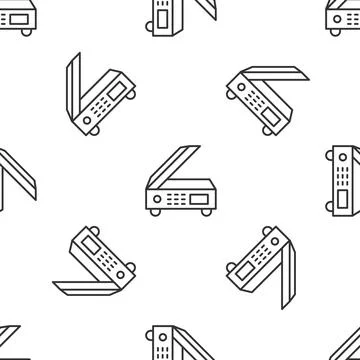 Grey line Scanner icon isolated seamless pattern on white background. Scan Stock Illustration