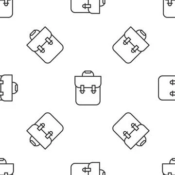 Grey line School backpack icon isolated seamless pattern on white backgroun.. Stock Illustration