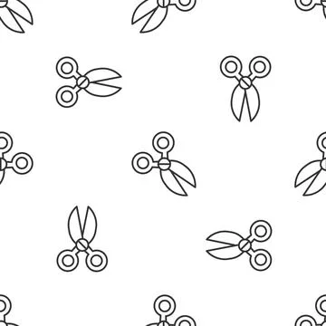 Grey line Scissors icon isolated seamless pattern on white background. Cutting Illustrazione stock