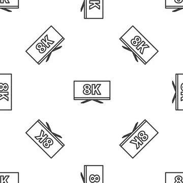 Grey line Screen tv with 8k Ultra HD video technology icon isolated seamless Stock Illustration
