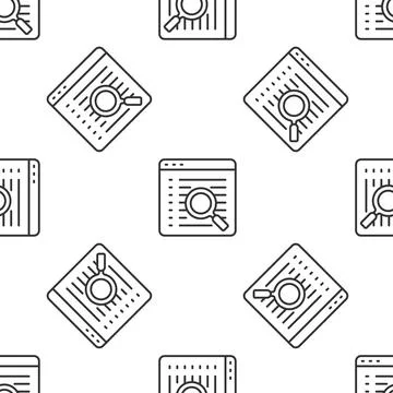 Grey line Search engine icon isolated seamless pattern on white background.   Stock Illustration
