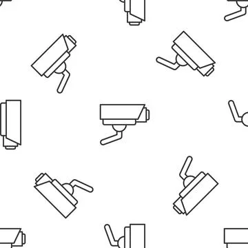 Grey line Security camera icon isolated seamless pattern on white background Illustrazione stock