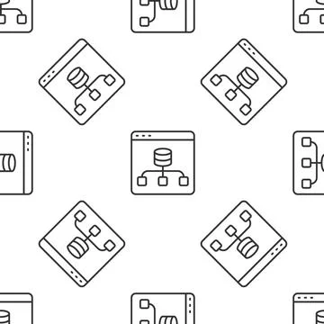 Grey line Server, Data, Web Hosting icon isolated seamless pattern on white b Stock Illustration