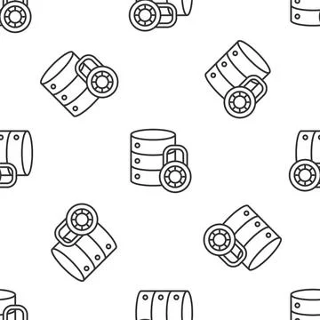 Grey line Server security with closed padlock icon isolated seamless pattern on Stock Illustration