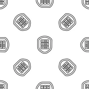 Grey line Server with shield icon isolated seamless pattern on white background Stock Illustration