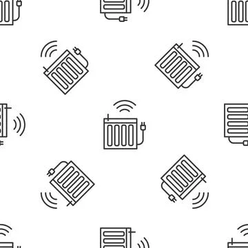 Grey line Smart heating radiator system icon isolated seamless pattern on w.. Stock Illustration