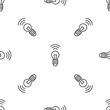 Grey line Smart light bulb system icon isolated seamless pattern on white Illustrazione stock
