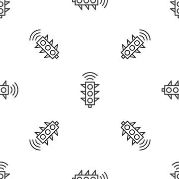 Grey line Smart traffic light system icon isolated seamless pattern on whit.. Stock Illustration