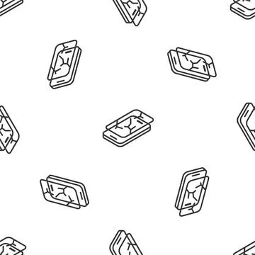 Grey line Smartphone with broken screen icon isolated seamless pattern on w.. Stock Illustration