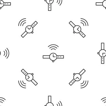 Grey line Smartwatch icon isolated seamless pattern on white background Stock Illustration