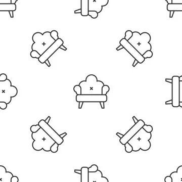 Grey line Sofa icon isolated seamless pattern on white background. Vector Illustrazione stock