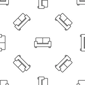 Grey line Sofa icon isolated seamless pattern on white background. Vector Illustrazione stock