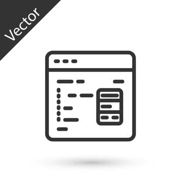 Grey line Software, web developer programming code icon isolated on white Stock Illustration