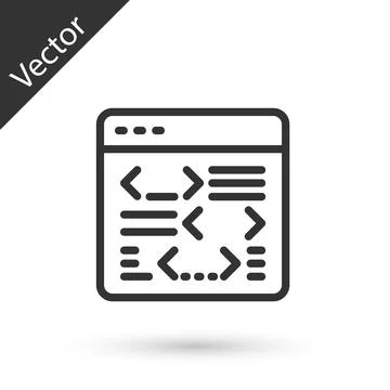 Grey line Software, web developer programming code icon isolated on white Stock Illustration