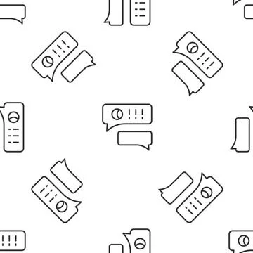 Grey line Speech bubble chat about baseball game icon isolated seamless pattern Stock Illustration