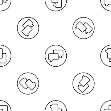 Grey line Speech bubble chat icon isolated seamless pattern on white backgr.. Stock Illustration