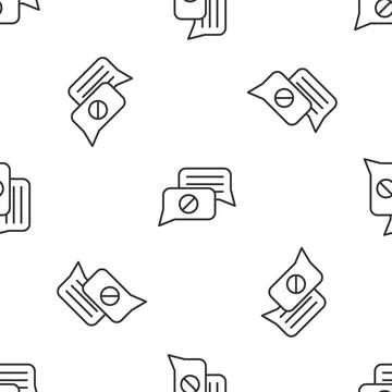 Grey line Speech bubble chat icon isolated seamless pattern on white backgrou Stock Illustration