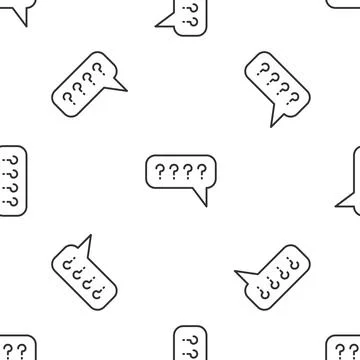 Grey line Speech bubbles with Question icon isolated seamless pattern on whit Illustrazione stock
