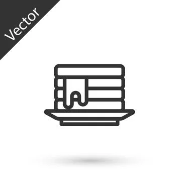 Grey line Stack of pancakes with honey icon isolated on white background イラスト素材