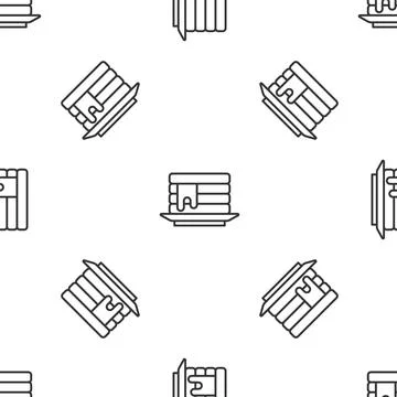 Grey line Stack of pancakes with honey icon isolated seamless pattern on white 库存插图