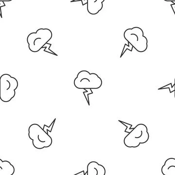 Grey line Storm icon isolated seamless pattern on white background. Cloud a.. イラスト素材