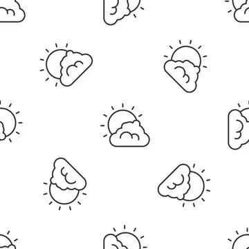 Grey line Sun and cloud weather icon isolated seamless pattern on white Stock Illustration