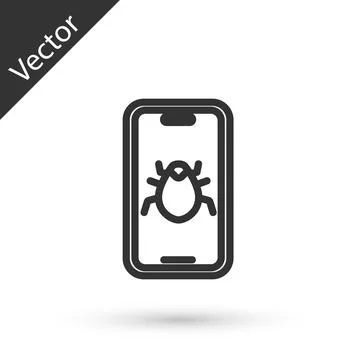 Grey line System bug on mobile icon isolated on white background. Code bug Stock Illustration